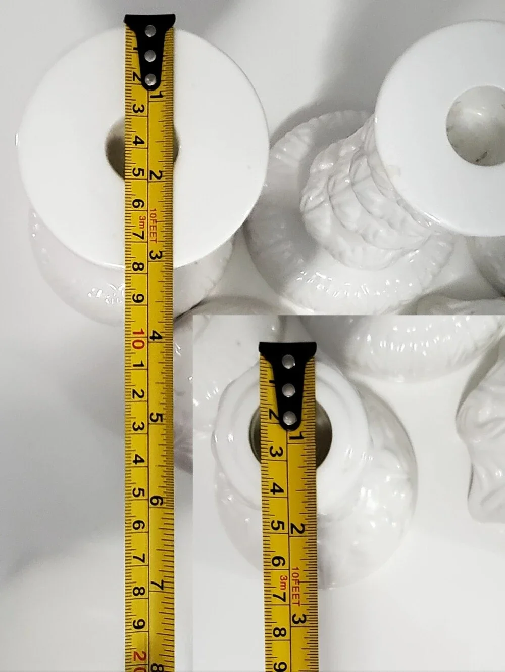 5 Pc Set White Various Design Ceramic Taper Candle Holders Varying Sizes